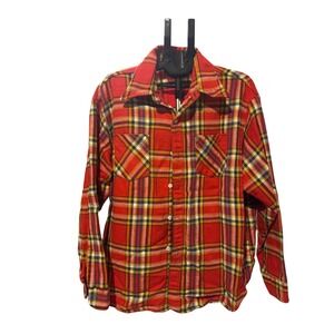 Vintage Big Mac JCPenney Red Plaid Flannel Shirt Mens XL 100% Cotton Button Down